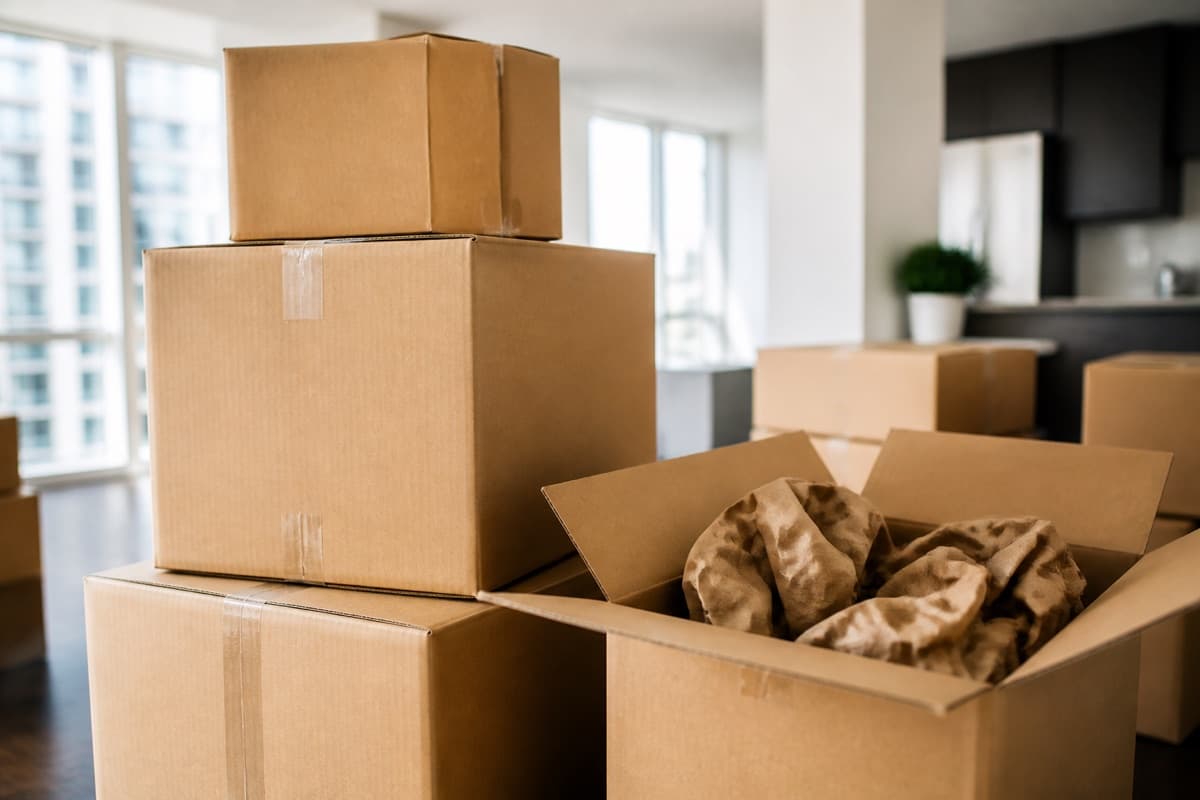 Packed moving boxes ready for a Toronto condo inventory quote